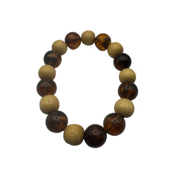 Handcrafted Wood & Resin Beaded Bracelet Stretch Fit Earthy Tones - Picture 4 of 5